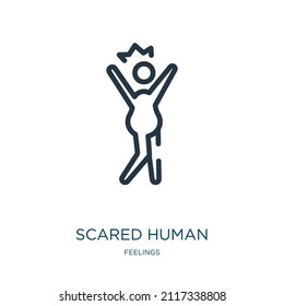 scared human thin line icon. scared, funny linear icons from feelings concept isolated outline sign. Vector illustration symbol element for web design and apps.