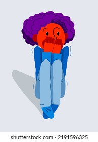 Scared kid boy feeling uncomfortable vector illustration, children phobia paranoia anxiety or other psychical and psychological problems concept, bad emotions.