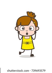 Scared Kid Face with Hands on Mouth - Cute Cartoon Girl Vector
