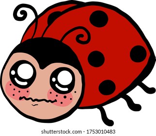 Scared ladybug , illustration, vector on white background