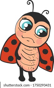 Scared ladybug with wings , illustration, vector on white background
