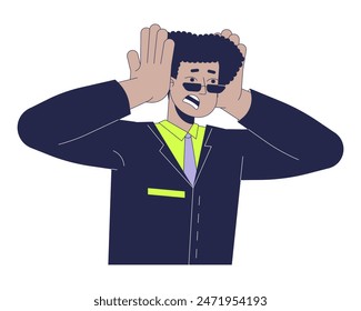 Scared latin american man clutching head 2D linear cartoon character. Hispanic male manager shocked isolated line vector person white background. Panic attack color flat spot illustration