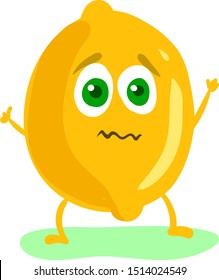 Scared lemon, illustration, vector on white background.