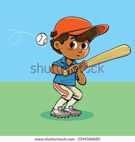 scared little baseball player is waiting for the ball