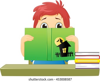 scared little boy reading a horror comic strip