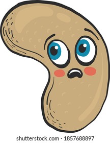 Scared little cashew, illustration, vector on white background