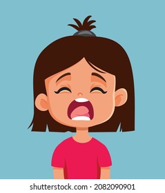 Scared Little Girl Scream Vector Cartoon Illustration. Toddler yelling and whining having a negative reaction response 
