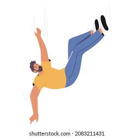 Scared Male Character Failure, Jumping Down Isolated on White Background. Unhappy Man Falling, Frightened Person in Emotional Stress, Hazard or Accident Fall. Unhappy Alone Cartoon Vector Illustration