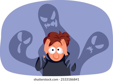 
Scared Man Being Anxious and Fearful Vector Cartoon character. Person suffering from panic attacks being in shock
