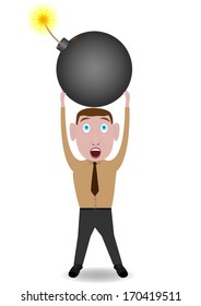 Scared man with bomb. Vector illustration EPS-10.