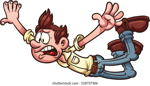 Scared man falling down. Vector clip art illustration with simple gradients. All in a single layer. 