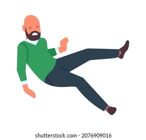 Scared man falling. Person crush on floor. Bad luck concept