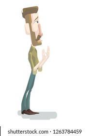Scared man holding hands near face.  Person is terrified or shocked. - Vector