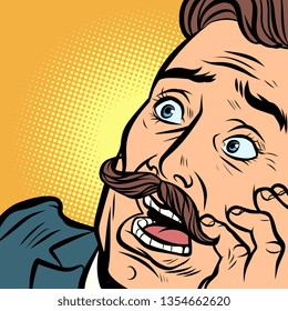 scared man with a mustache. Comic cartoon pop art retro vector illustration hand drawing