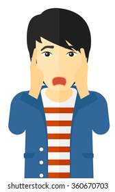 Scared man with open mouth.