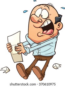 Scared man opening a letter. Vector clip art illustration with simple gradients. All in a single layer.