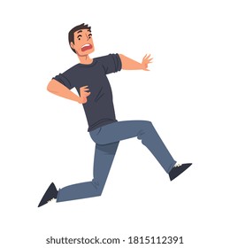 Scared Man Running Afraid of Something, Terrified, , Shocked Guy Character Cartoon Style Vector Illustration