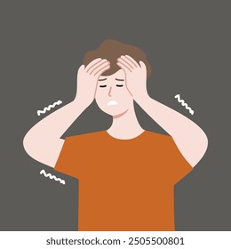 Scared man. Terrified boy shivering. Panic disorder, mental health, anxiety, phobia, psychological problem concepts. Flat vector character design illustration isolated on background.