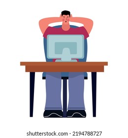 scared man using desktop character