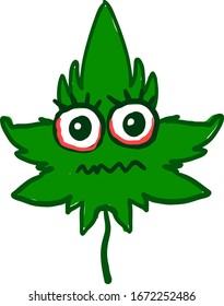 Marihuana asustada, ilustración, vector de fondo blanco.