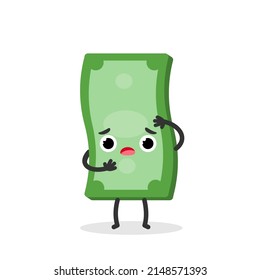 Scared money banknote. Vector flat cartoon character illustration. Isolated on white background