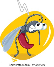 Scared Mosquito Insect Vector Cartoon - Bad midge-like fly threatened by insecticide
