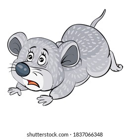scared mouse character running away from someone, cartoon illustration, isolated object on white background, vector, eps