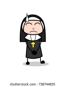 Scared Nun with Cold Sweat on Face Vector