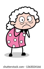 Scared - Old Cartoon Granny Vector Illustration