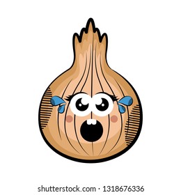 Scared onion cartoon. Colored sketch. Vector illustration design