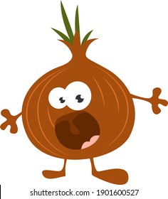 Scared onion, illustration, vector on a white background.