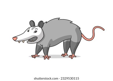 Scared opossum vector cartoon illustration isolated on white