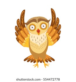 Scared Owl Cute Cartoon Character Emoji With Forest Bird Showing Human Emotions And Behavior