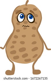 Scared peanut, illustration, vector on white background.