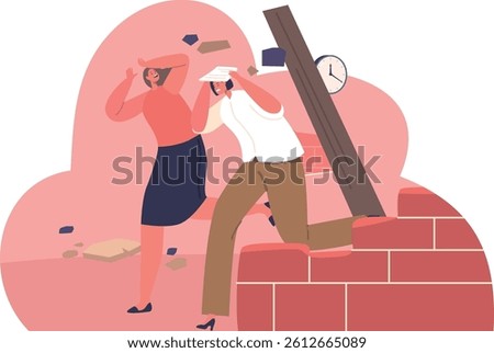 Scared people escaping collapsing building