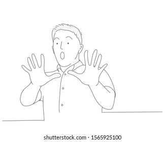 Scared people, human emotions. Line drawing vector illustration.