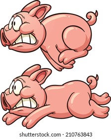 Scared pig running. Vector clip art illustration with simple gradients. Each in a separate layer.