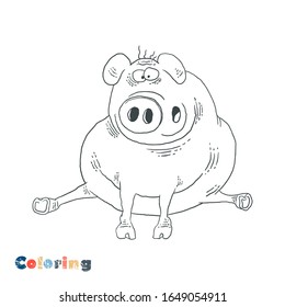 Scared pig. Vector caricature in the form of coloring.