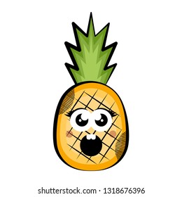 Scared pineapple cartoon. Colored sketch. Vector illustration design