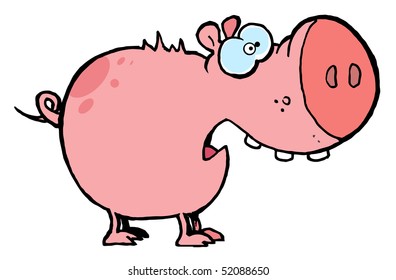  Scared Pink Pig With An Open Mouth
