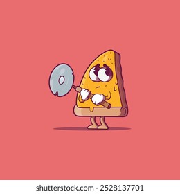 A Scared Pizza slice character vector illustration. Fast food, brand design concept.