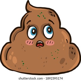 Scared poop , illustration, vector on white background