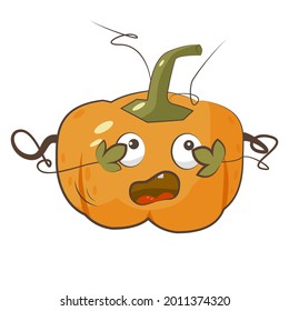 Carácter de calabaza con miedo ilustración vectorial aislada. Cosecha otoñal.