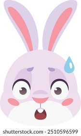 Scared rabbit emoji. Cute frightened bunny face isolated on white background