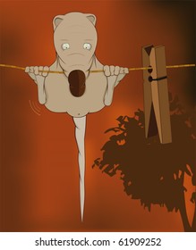 The scared rat on a linen cord