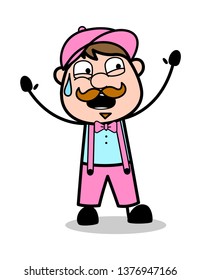 Scared - Retro Delivery Man Vendor Vector Illustration