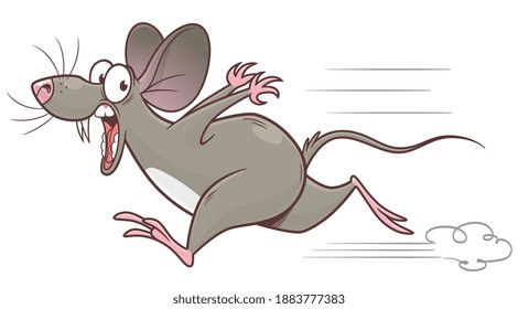 Scared running pest mouse cartoon vector illustration. Cartoon pest mouse series.