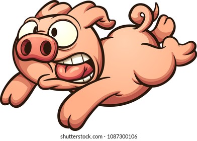 Scared running pig. Vector clip art illustration with simple gradients. All in a single layer. 
