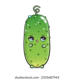 Scared sad Cucumber character. Vector hand drawn traditional cartoon vintage, retro kawaii character illustration icon. Isolated white background. Scared Cucumber character concept