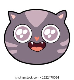 scared, sad, happy cat vector illustration.Carnival mask. funny cats emoji on a white background. Cute catoon card with colorful kittens. 